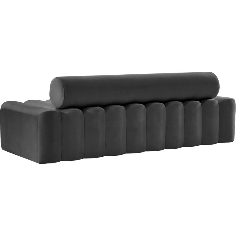Bowery Hill Contemporary Deep Channel Tufted Soft Grey Velvet Sofa
