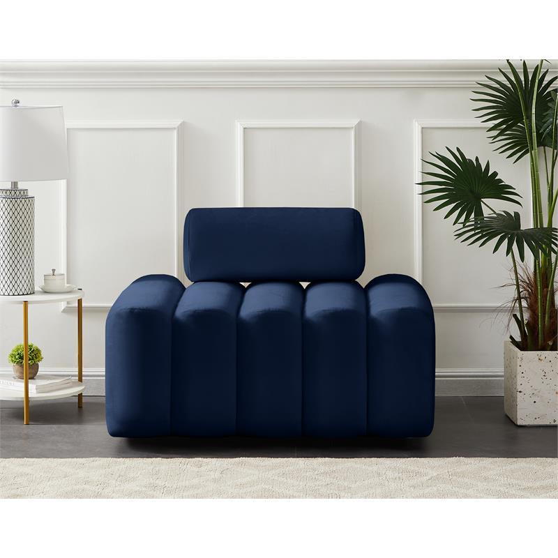 Bowery Hill Contemporary Deep Channel Tufted Soft Navy Velvet Chair