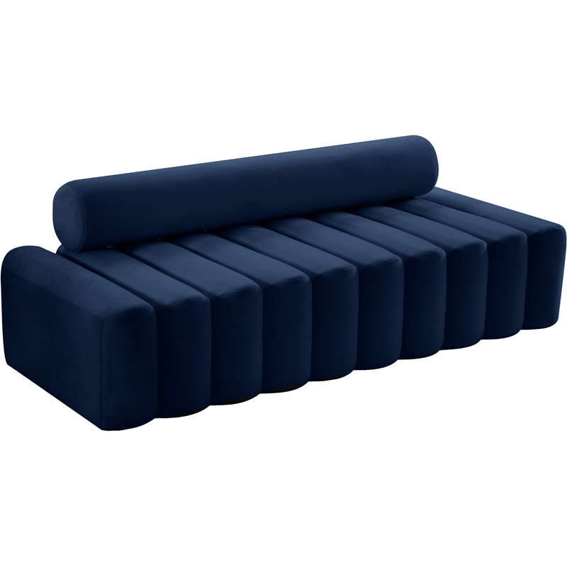Bowery Hill Contemporary Deep Channel Tufted Soft Navy Velvet Sofa