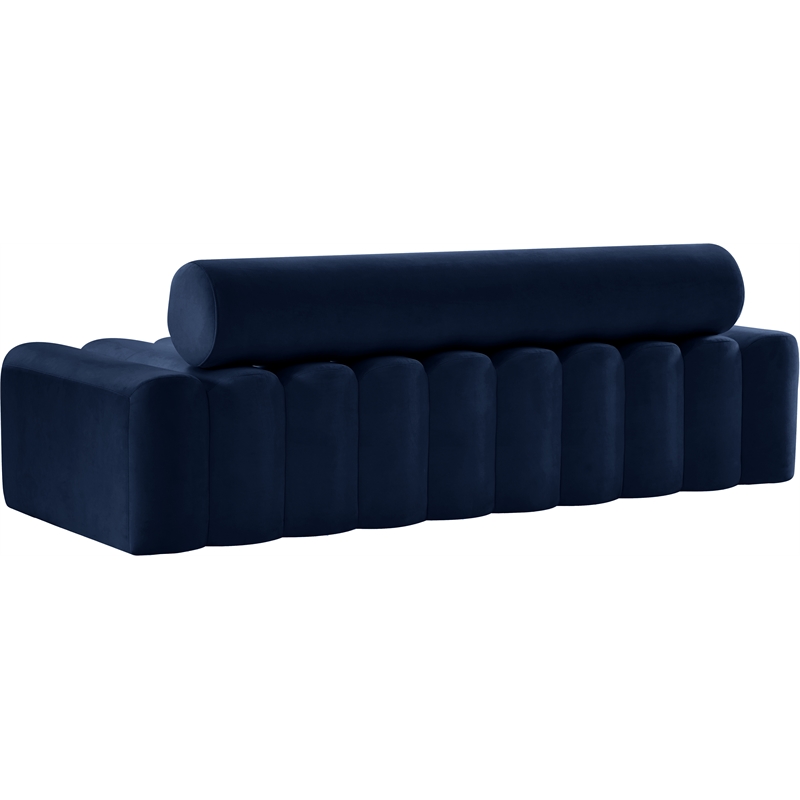 Bowery Hill Contemporary Deep Channel Tufted Soft Navy Velvet Sofa