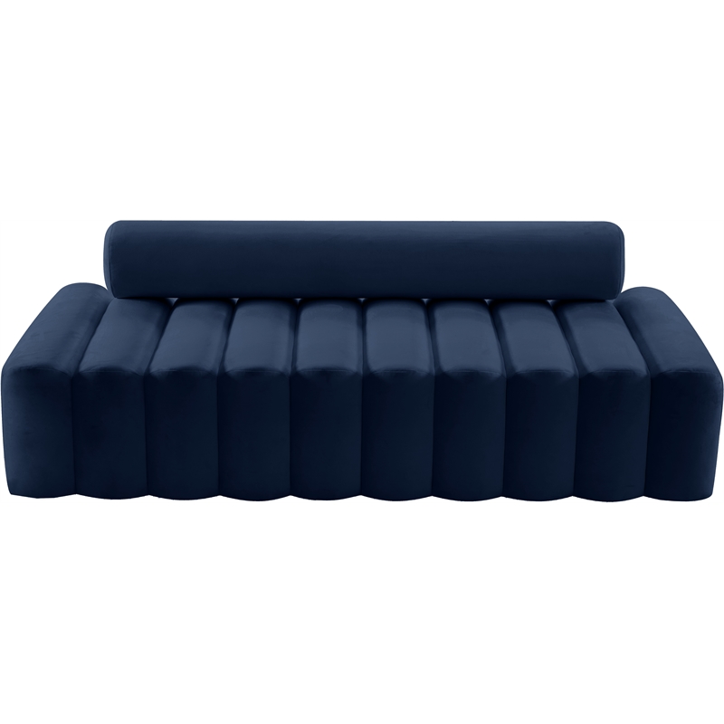 Bowery Hill Contemporary Deep Channel Tufted Soft Navy Velvet Sofa