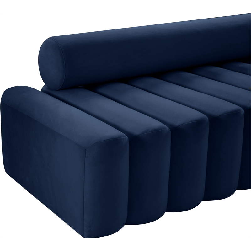 Bowery Hill Contemporary Deep Channel Tufted Soft Navy Velvet Sofa