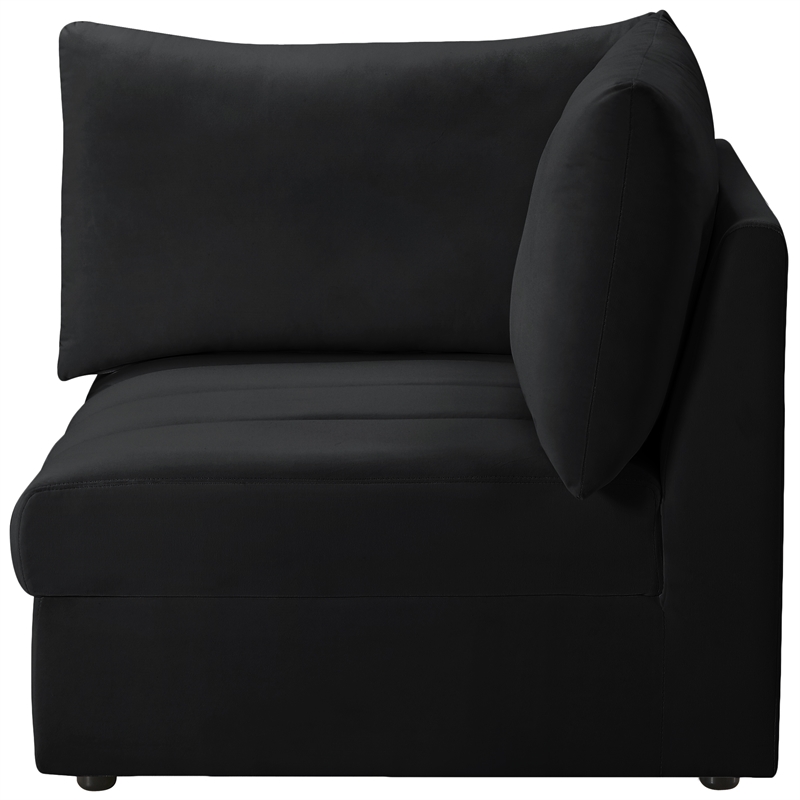 Bowery Hill Contemporary Deep Channel Tufted Soft Black Velvet Corner