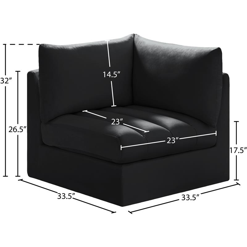 Bowery Hill Contemporary Deep Channel Tufted Soft Black Velvet Corner