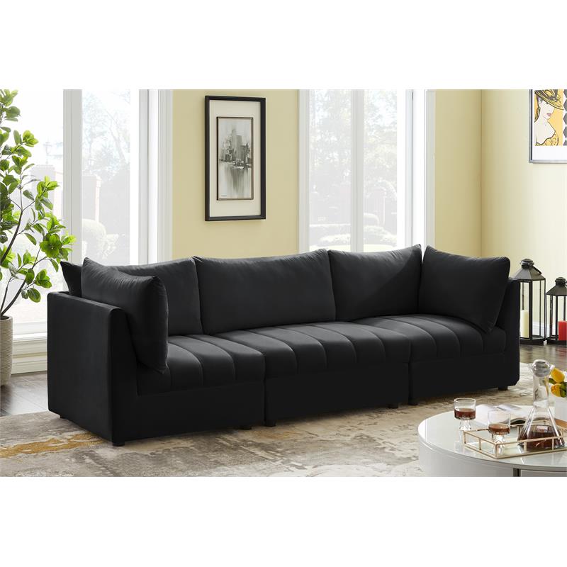 Bowery Hill Contemporary Deep Channel Tufted Soft Black Velvet Modular Sofa