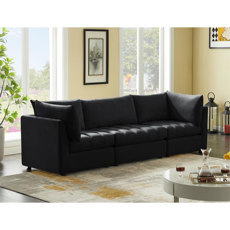 Bowery Hill Contemporary Deep Channel Tufted Soft Black Velvet Modular Sofa