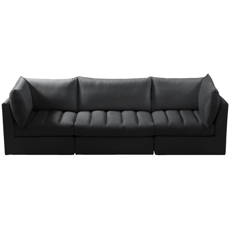 Bowery Hill Contemporary Deep Channel Tufted Soft Black Velvet Modular Sofa