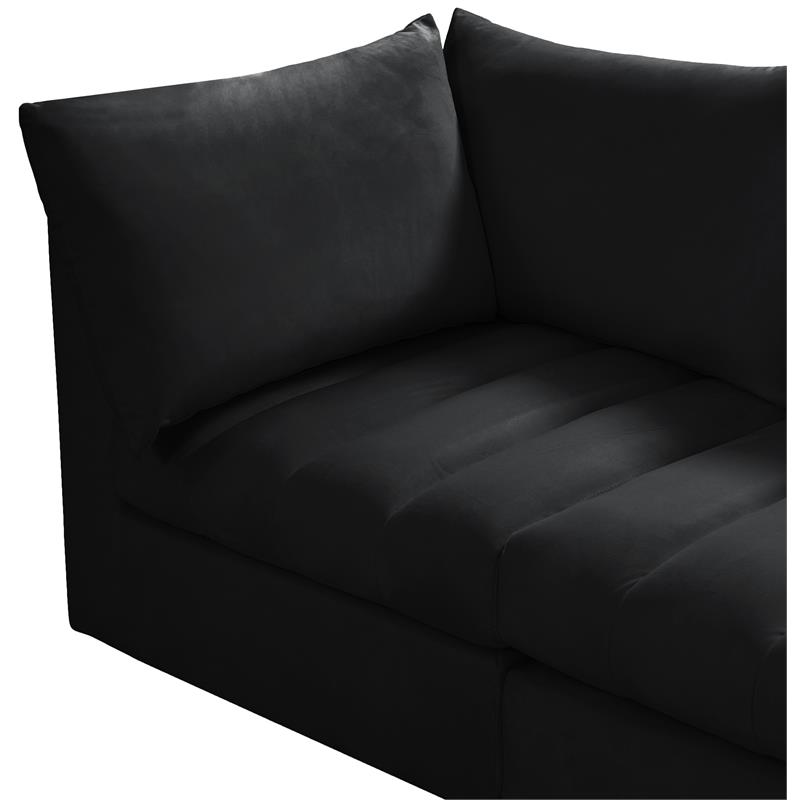 Bowery Hill Contemporary Deep Channel Tufted Soft Black Velvet Modular Sofa