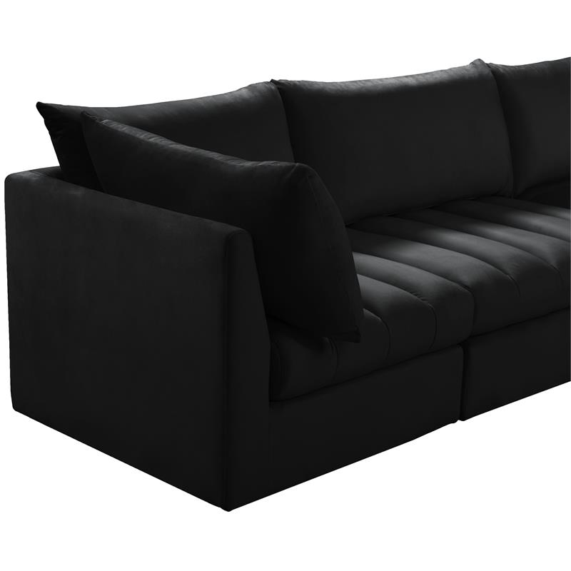 Bowery Hill Contemporary Deep Channel Tufted Soft Black Velvet Modular Sofa