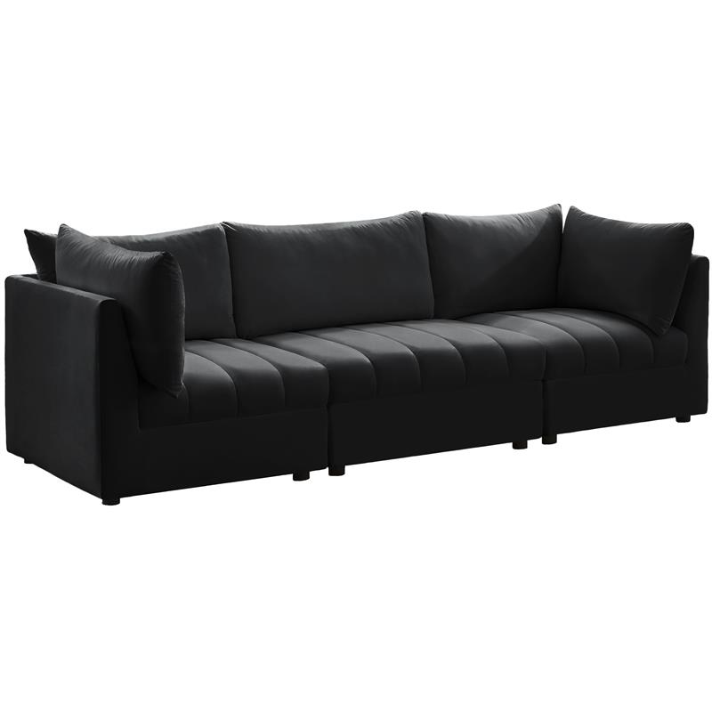 Bowery Hill Contemporary Deep Channel Tufted Soft Black Velvet Modular Sofa