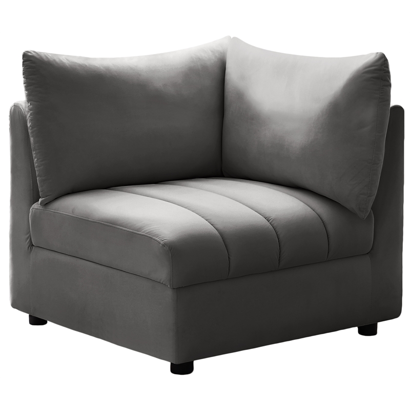 Bowery Hill Contemporary Deep Channel Tufted Soft Grey Velvet Corner