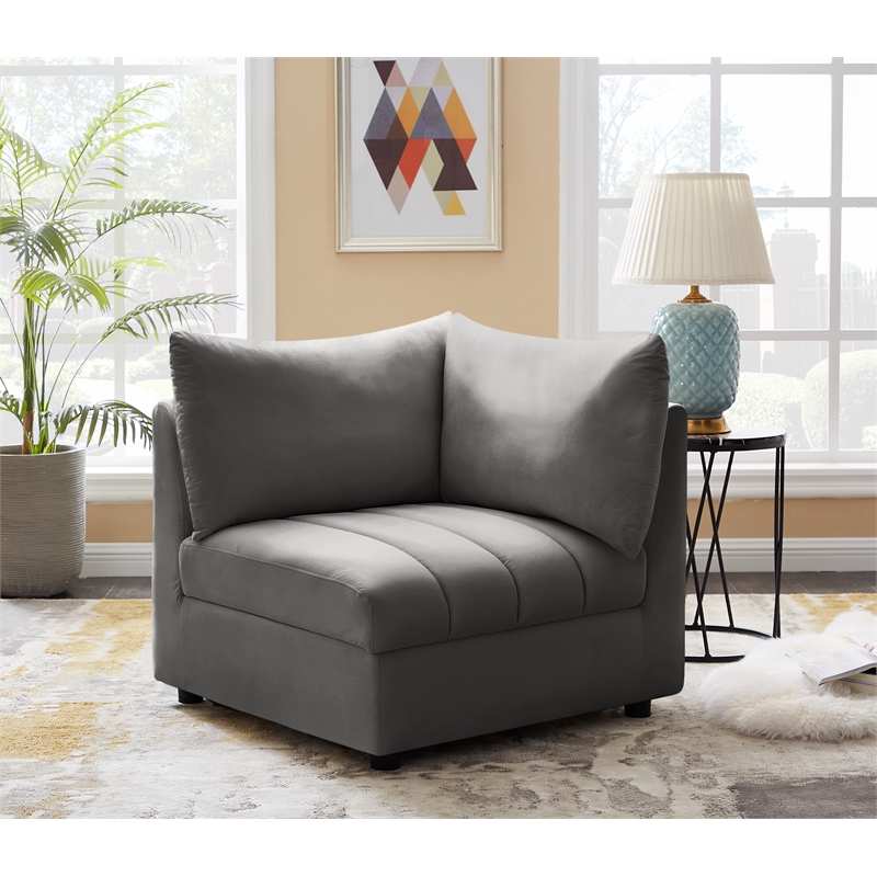 Bowery Hill Contemporary Deep Channel Tufted Soft Grey Velvet Corner