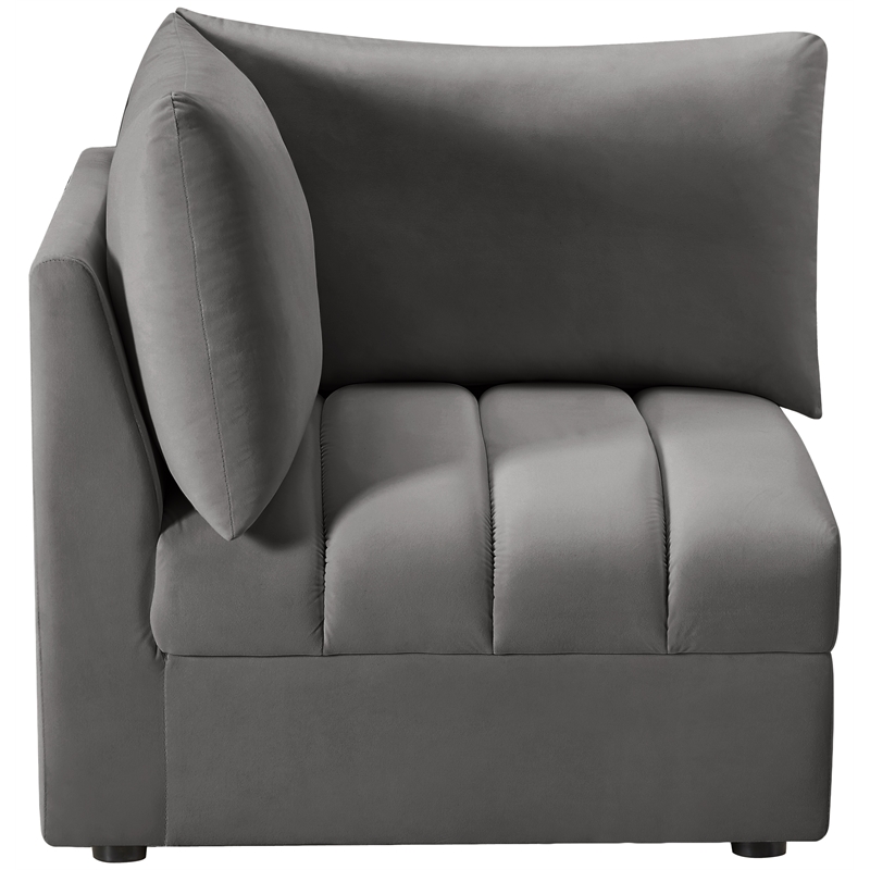 Bowery Hill Contemporary Deep Channel Tufted Soft Grey Velvet Corner