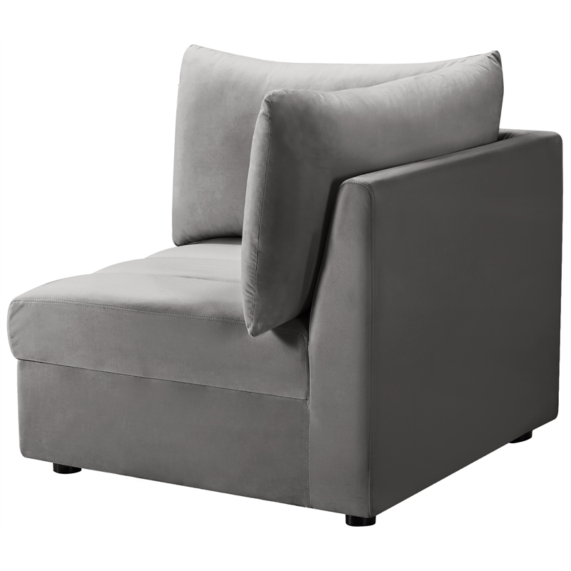 Bowery Hill Contemporary Deep Channel Tufted Soft Grey Velvet Corner