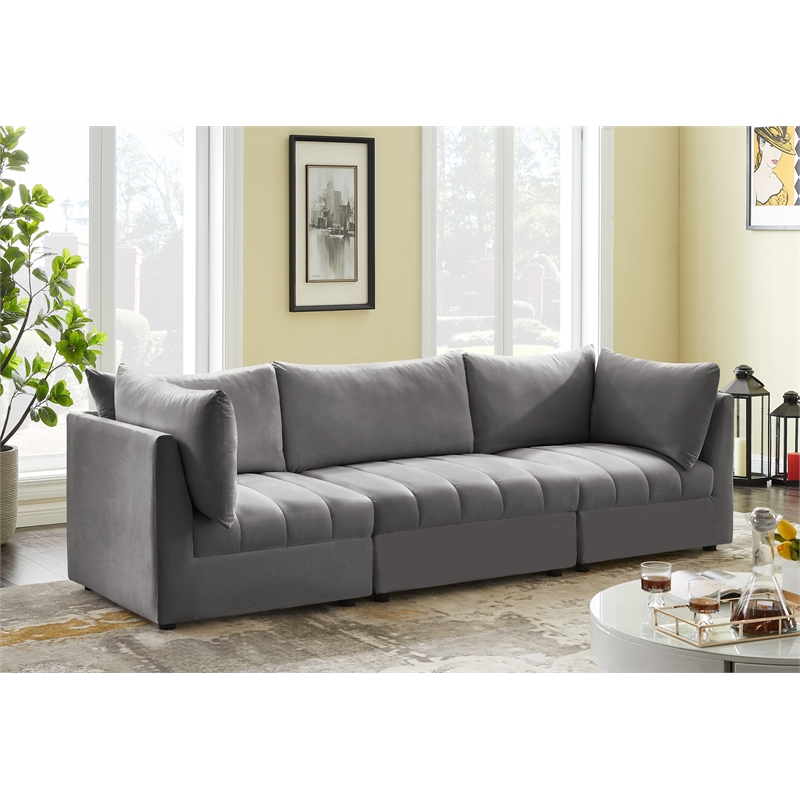 Bowery Hill Contemporary Deep Channel Tufted Soft Grey Velvet Modular Sofa