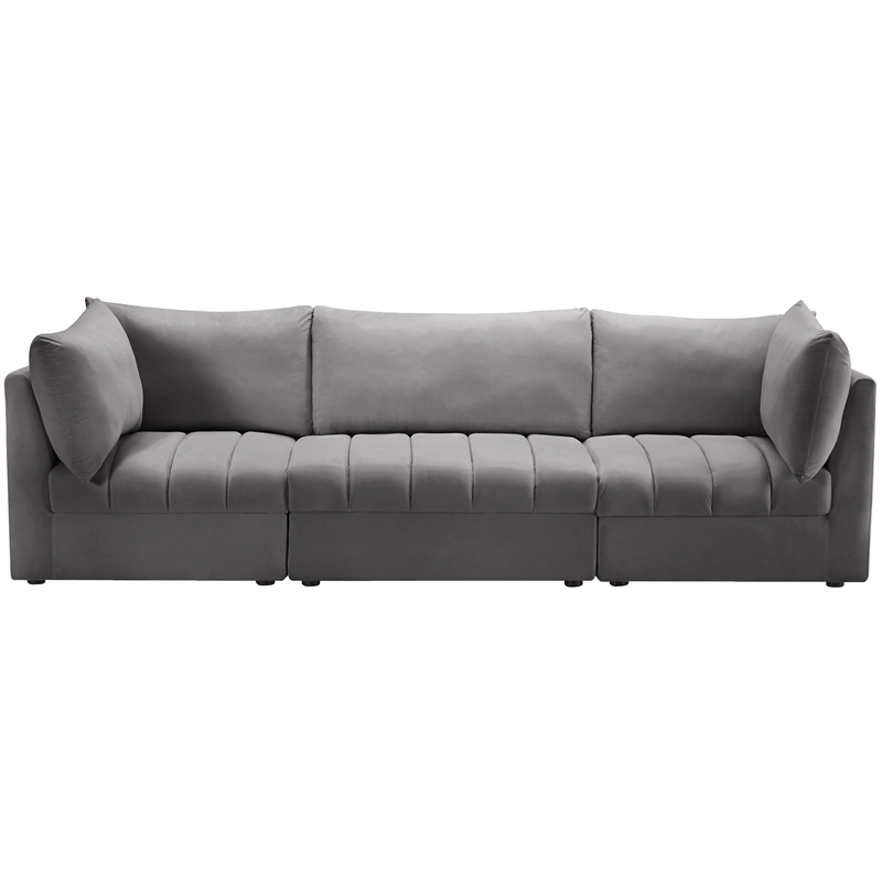 Bowery Hill Contemporary Deep Channel Tufted Soft Grey Velvet Modular Sofa