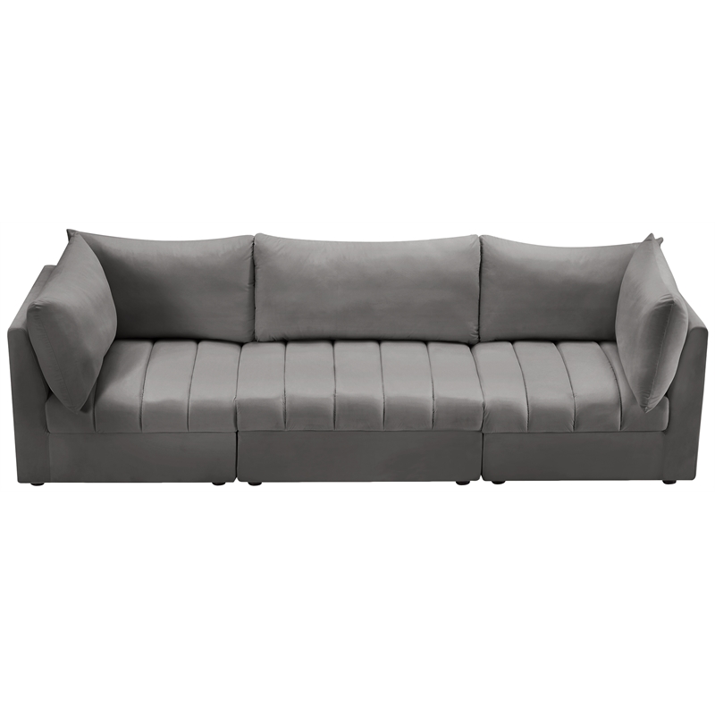 Bowery Hill Contemporary Deep Channel Tufted Soft Grey Velvet Modular Sofa