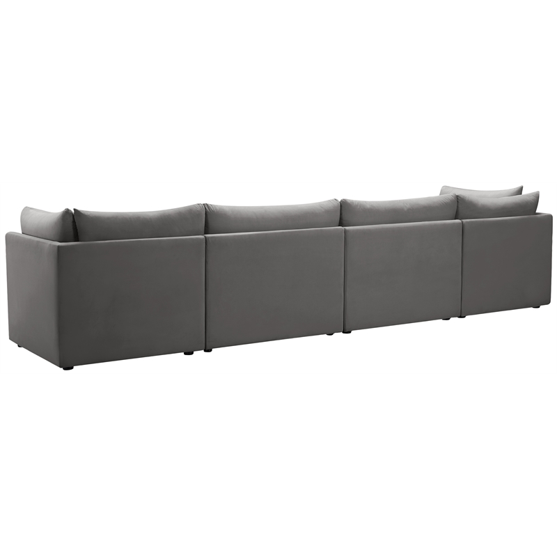Bowery Hill Contemporary Deep Channel Tufted Soft Grey Velvet Modular Sofa