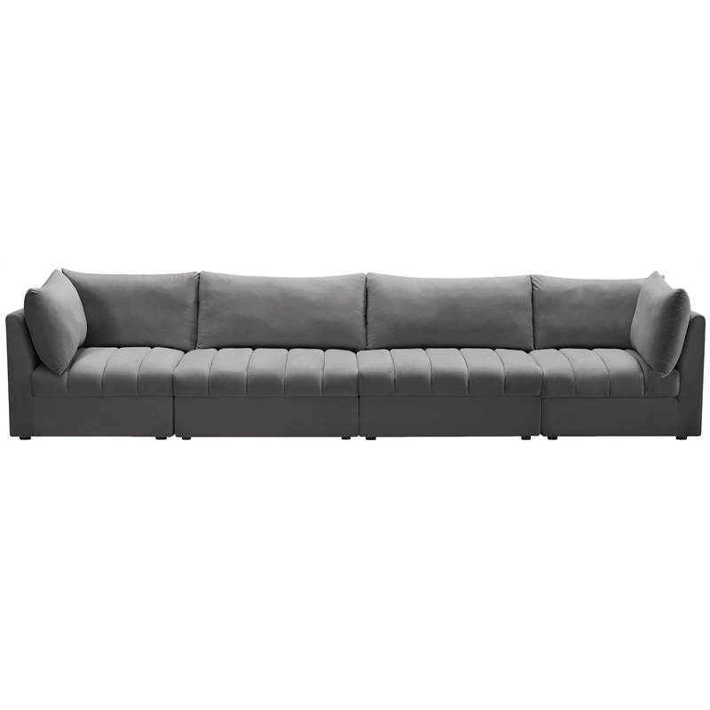 Bowery Hill Contemporary Deep Channel Tufted Soft Grey Velvet Modular Sofa