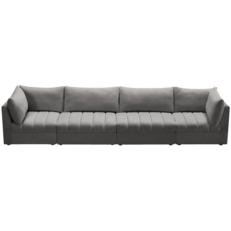Bowery Hill Contemporary Deep Channel Tufted Soft Grey Velvet Modular Sofa