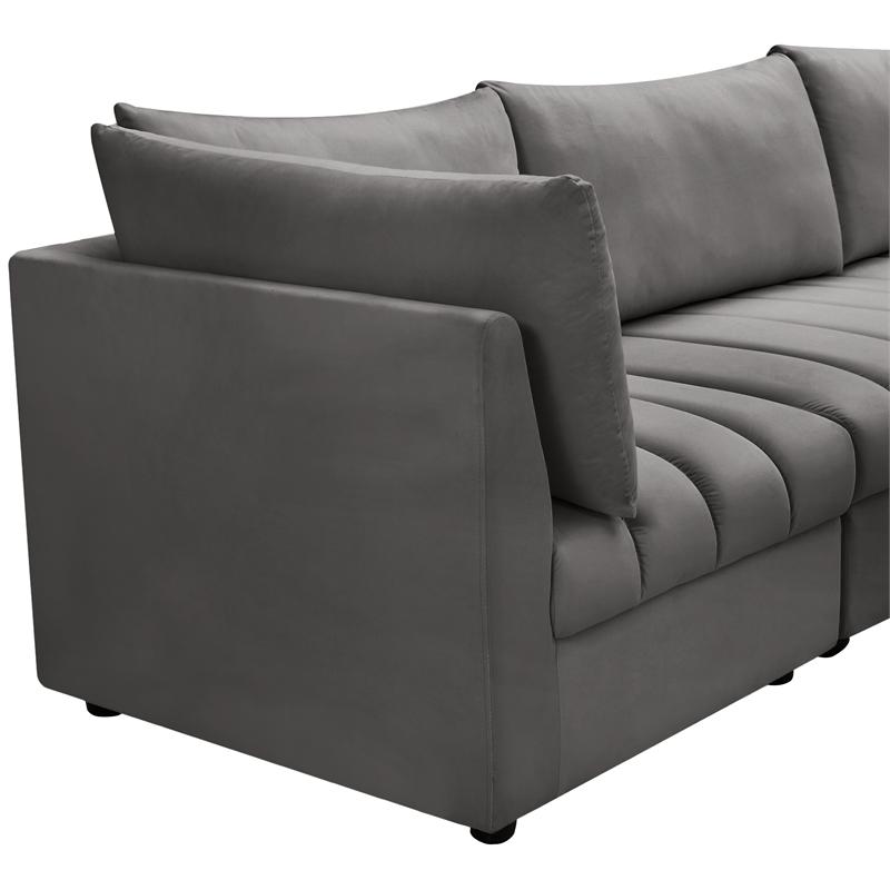 Bowery Hill Contemporary Deep Channel Tufted Soft Grey Velvet Modular Sofa