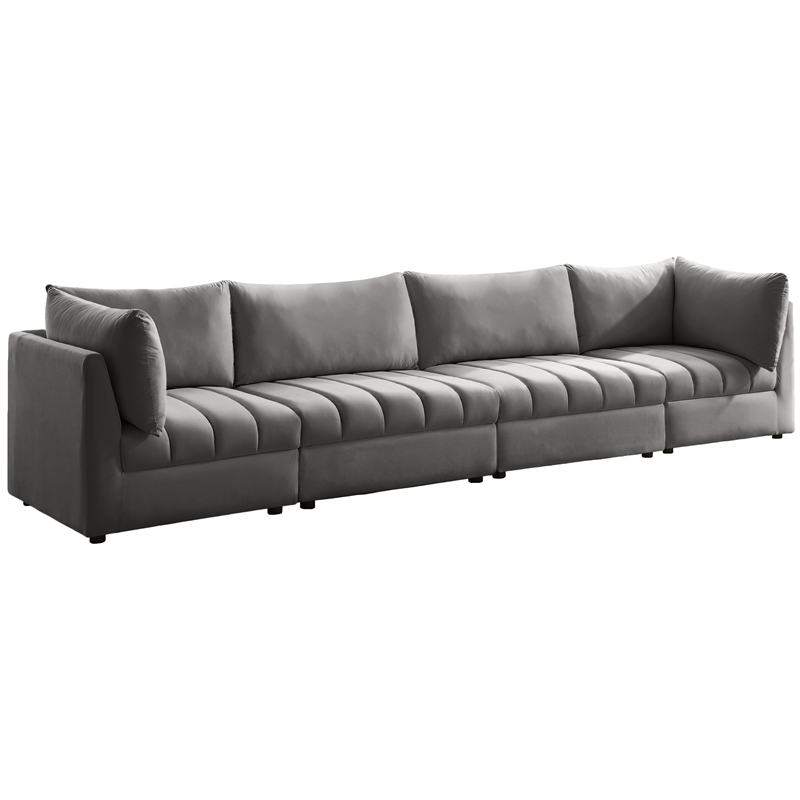 Bowery Hill Contemporary Deep Channel Tufted Soft Grey Velvet Modular Sofa