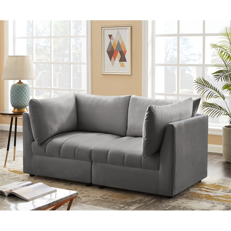 Bowery Hill Contemporary Deep Channel Tufted Soft Grey Velvet Modular Sofa