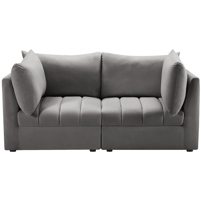 Bowery Hill Contemporary Deep Channel Tufted Soft Grey Velvet Modular Sofa