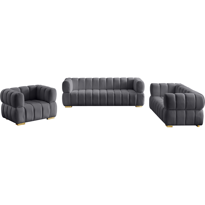 Bowery Hill Contemporary Biscuit Tufted Soft Grey Velvet Chair