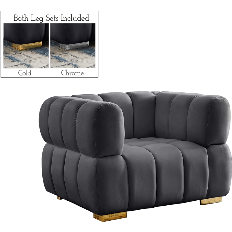 Bowery Hill Contemporary Biscuit Tufted Soft Grey Velvet Chair