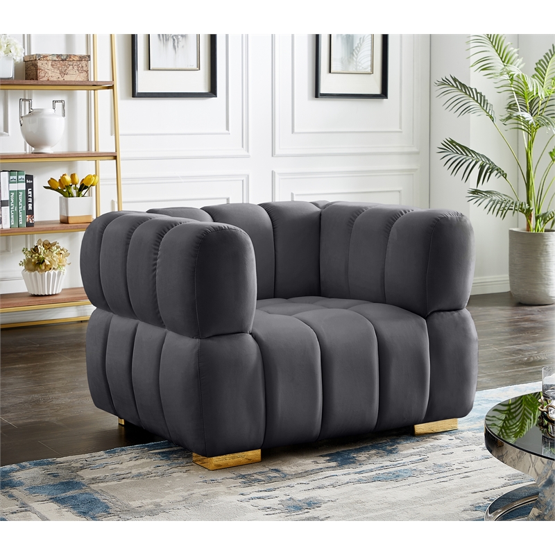 Bowery Hill Contemporary Biscuit Tufted Soft Grey Velvet Chair