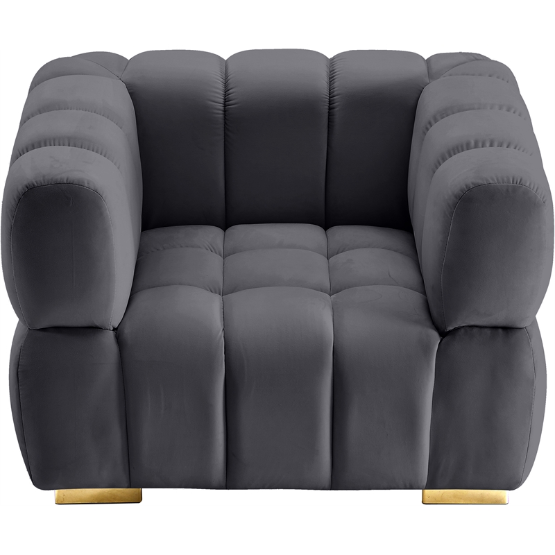 Bowery Hill Contemporary Biscuit Tufted Soft Grey Velvet Chair