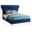 Bowery Hill Contemporary Deep Button Tufted Soft Navy Velvet King Bed