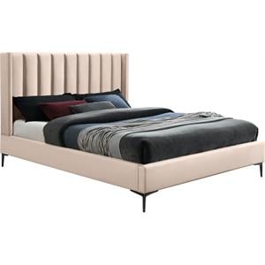 Bowery Hill Contemporary Deep Channel Tufted Pink Velvet Queen Bed