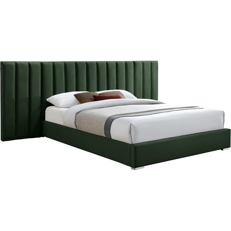 Bowery Hill Contemporary Deep Channel Tufted Soft Green Velvet Queen Bed