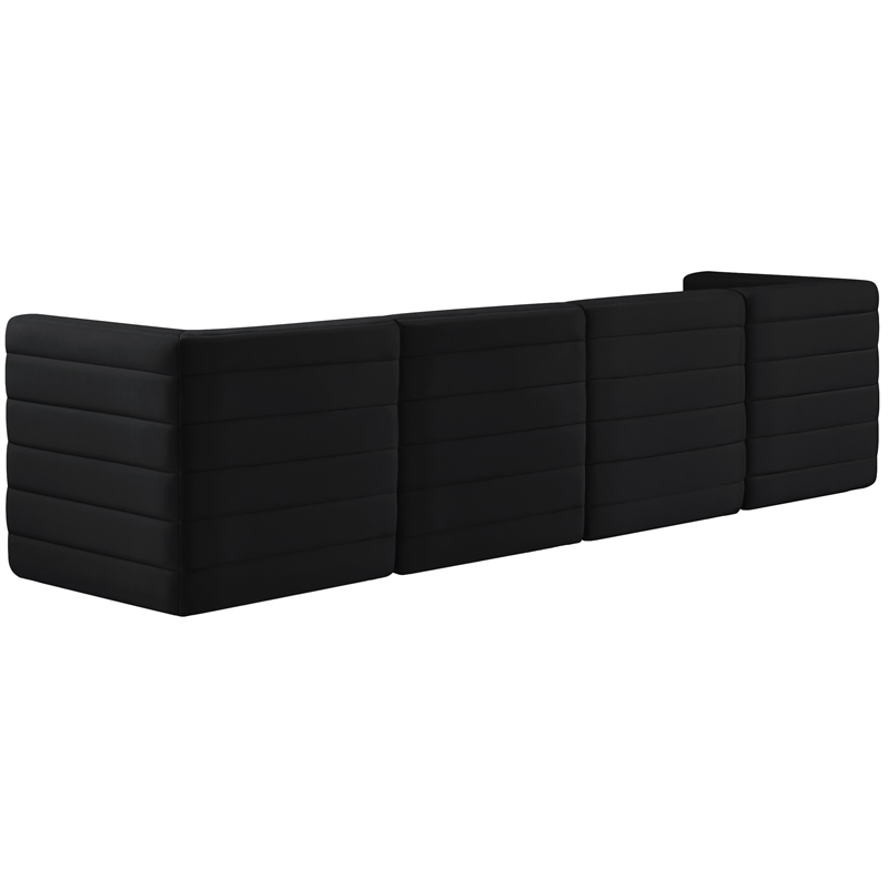 Bowery Hill Contemporary Deep Channel Tufted Soft Black Velvet Modular Sofa