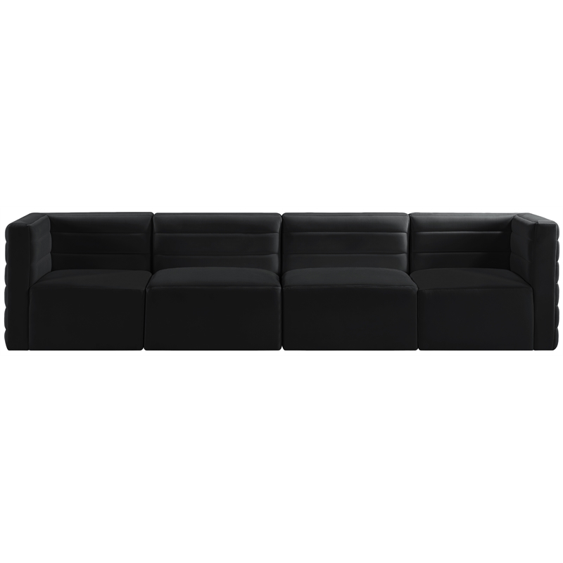 Bowery Hill Contemporary Deep Channel Tufted Soft Black Velvet Modular Sofa