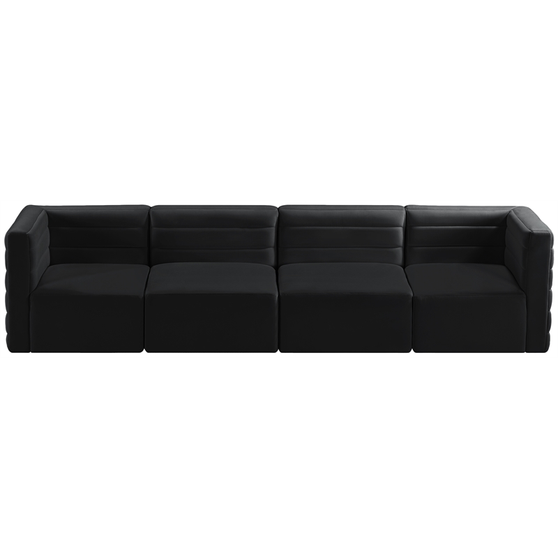 Bowery Hill Contemporary Deep Channel Tufted Soft Black Velvet Modular Sofa