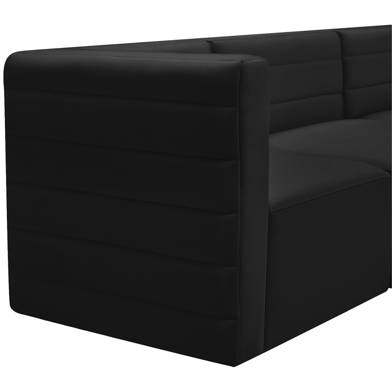 Bowery Hill Contemporary Deep Channel Tufted Soft Black Velvet Modular Sofa
