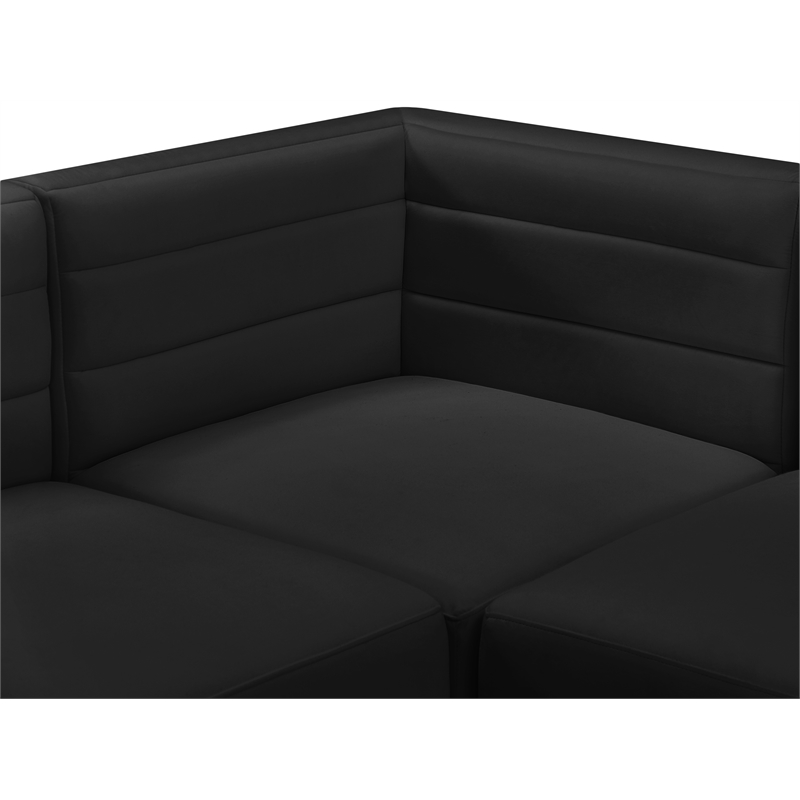 Bowery Hill Contemporary Deep Channel Tufted Soft Black Velvet Modular Sofa