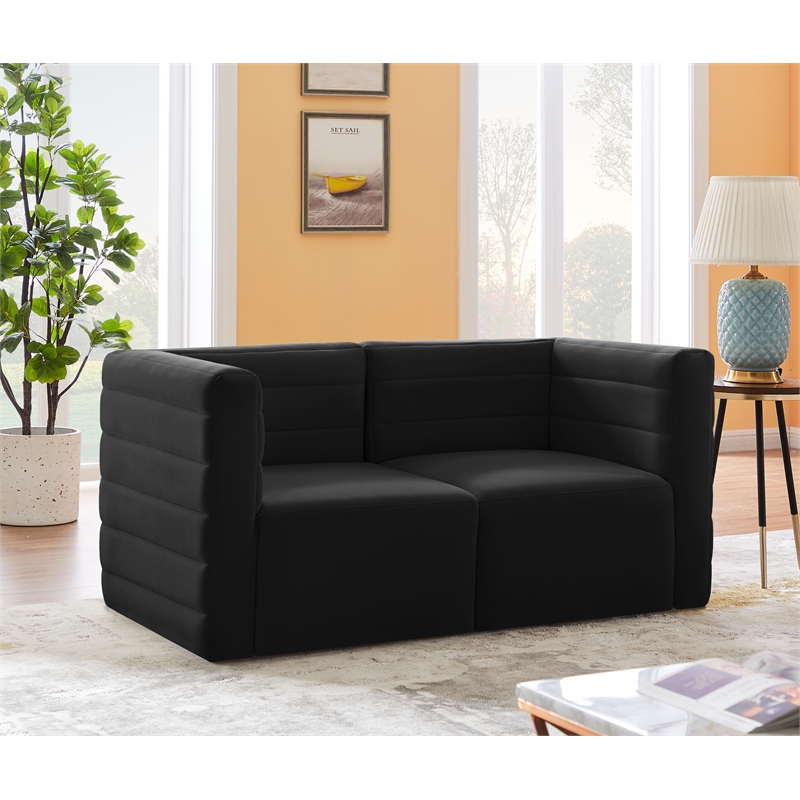 Bowery Hill Contemporary Deep Channel Tufted Soft Black Velvet Modular Sofa