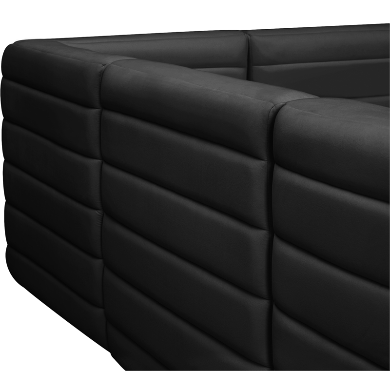 Bowery Hill Contemporary Deep Channel Tufted Soft Black Velvet Modular Sofa