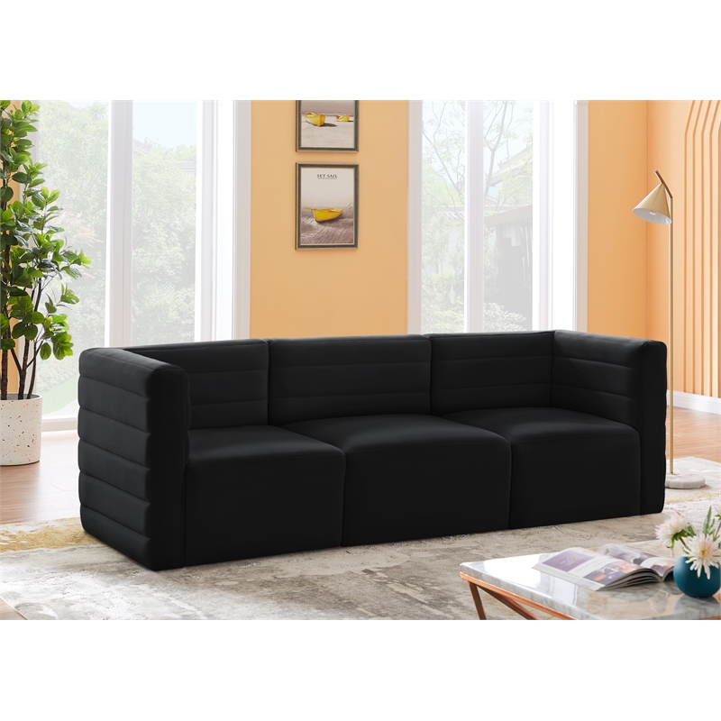 Bowery Hill Contemporary Deep Channel Tufted Soft Black Velvet Modular Sofa