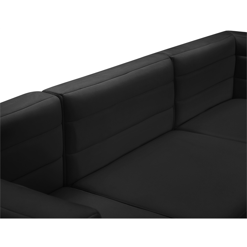 Bowery Hill Contemporary Deep Channel Tufted Soft Black Velvet Modular Sofa