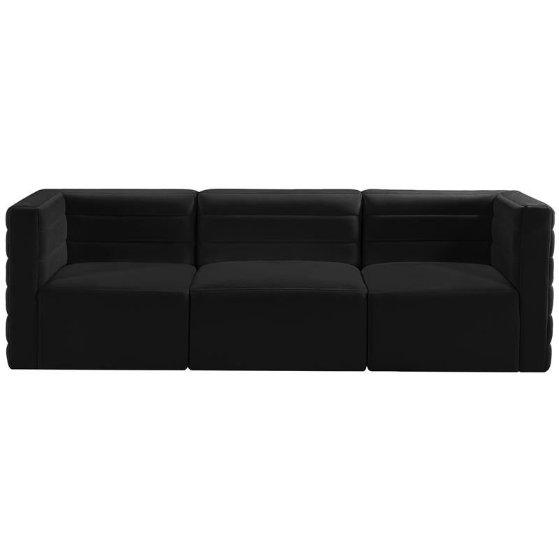 Bowery Hill Contemporary Deep Channel Tufted Soft Black Velvet Modular Sofa