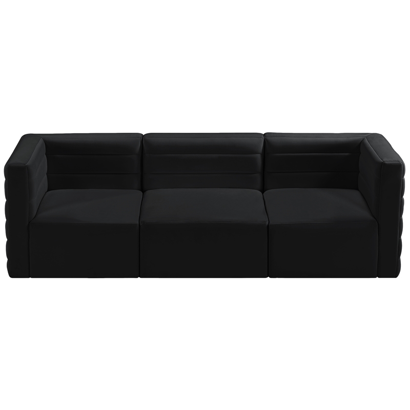 Bowery Hill Contemporary Deep Channel Tufted Soft Black Velvet Modular Sofa