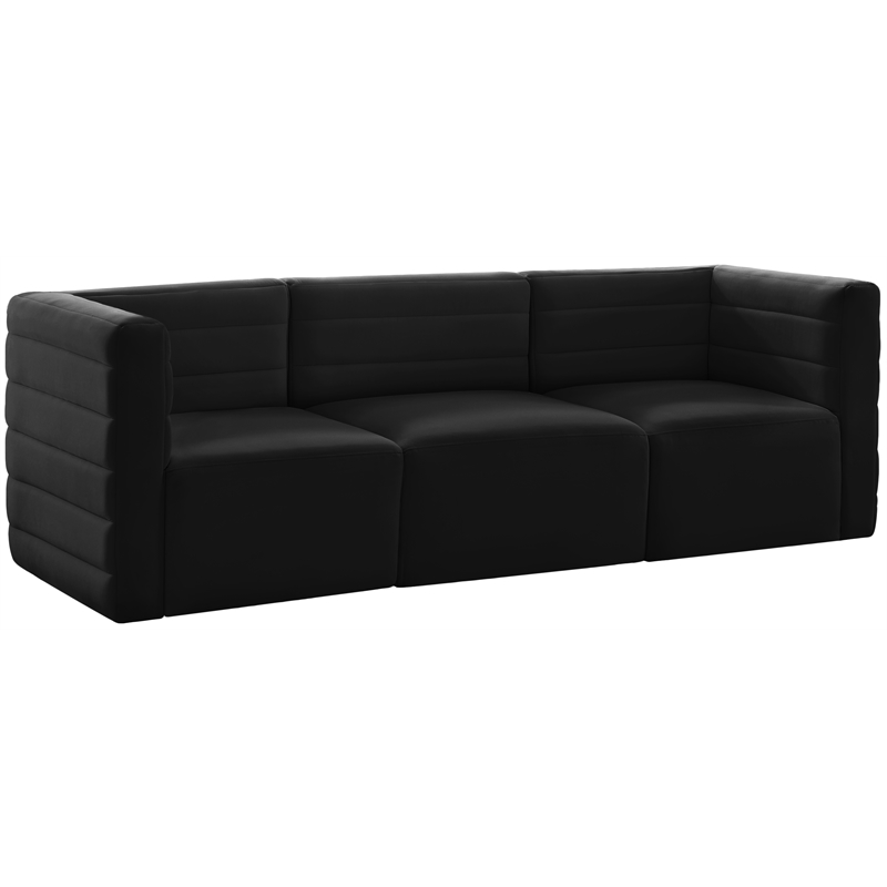 Bowery Hill Contemporary Deep Channel Tufted Soft Black Velvet Modular Sofa