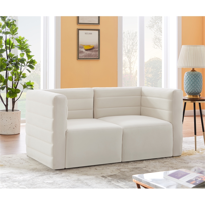 Bowery Hill Contemporary Deep Channel Tufted Soft Cream Velvet Modular Sofa