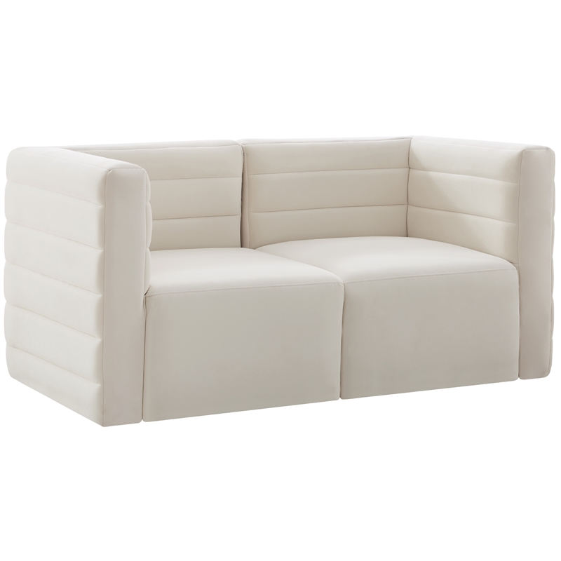 Bowery Hill Contemporary Deep Channel Tufted Soft Cream Velvet Modular Sofa