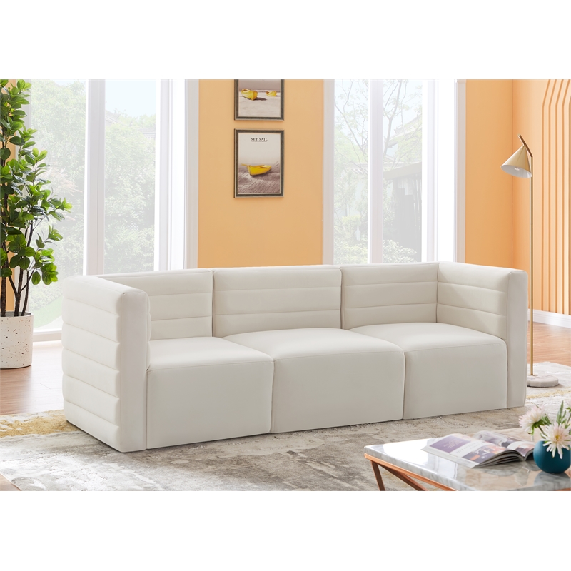 Bowery Hill Contemporary Deep Channel Tufted Soft Cream Velvet Modular Sofa
